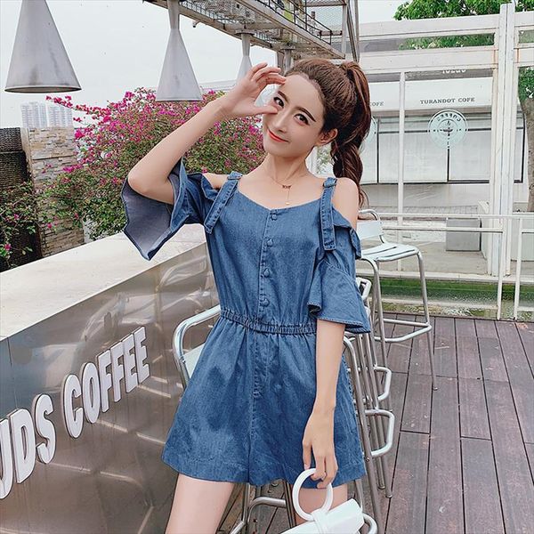summer thin ruffles sleeve short jeans romper playsuit for women denim jumpsuit jeans women off shoulder denim short jumpsuits, Black;white
summer thin ruffles sleeve short jeans romper playsuit for women denim jumpsuit jeans women off shoulder denim short jumpsuits, Black;white