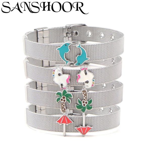 charm bracelets sanshoor fashion 4 style mesh bracelet with lovely dual cartoon slides charms as stainless steel women jewelry gifts, Golden;silver
charm bracelets sanshoor fashion 4 style mesh bracelet with lovely dual cartoon slides charms as stainless steel women jewelry gifts, Golden;silver