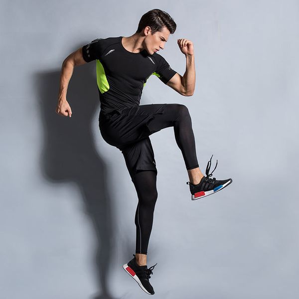fitness 4-piece men's sports running suit autumn winter jacket shorts, Gray