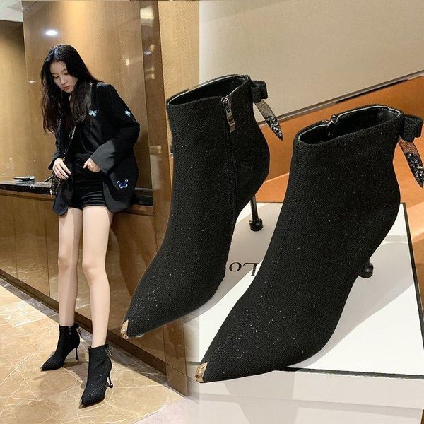 2020 designer luxury autumn new products pointed stiletto high heels bow fashion short boots bling, Black
2020 designer luxury autumn new products pointed stiletto high heels bow fashion short boots bling, Black