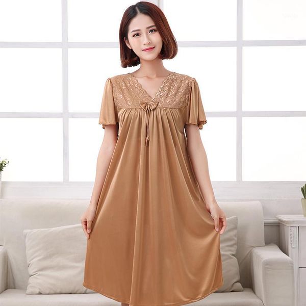 2017 new women summer candy color ice silk nightgown female large size short sleeve sleepwear homewear1, Black;red
2017 new women summer candy color ice silk nightgown female large size short sleeve sleepwear homewear1, Black;red