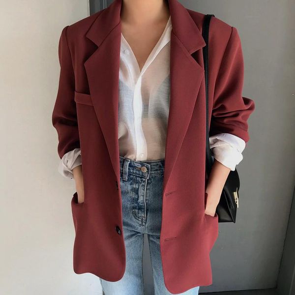 u-swear vintage red single button women blazer jacket spring high street long sleeve notched collar female casual outwear, White;black
u-swear vintage red single button women blazer jacket spring high street long sleeve notched collar female casual outwear, White;black