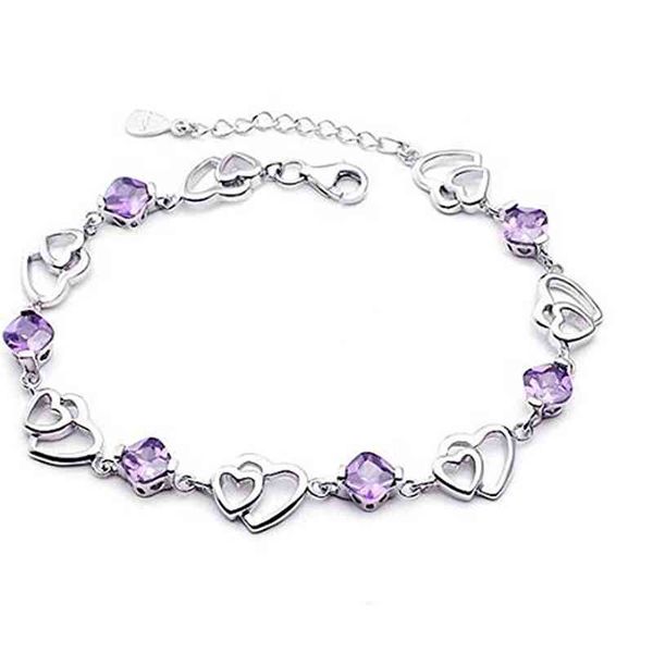 925 sterling sier bracelet double purple heart bangle bracelet, Golden;silver
925 sterling sier bracelet double purple heart bangle bracelet, Golden;silver