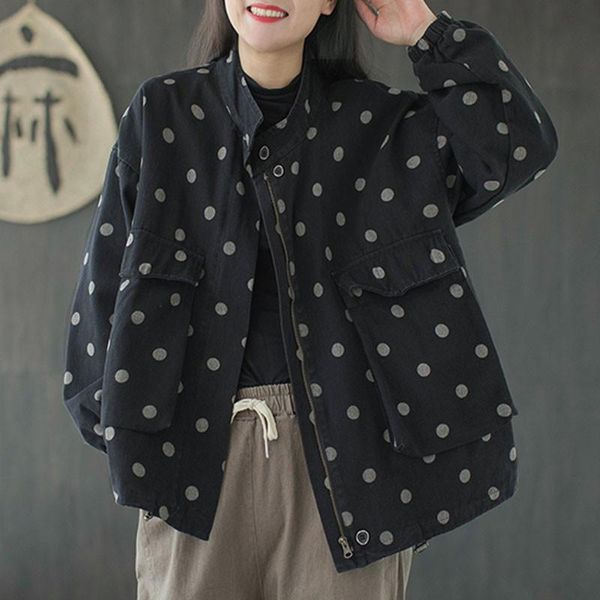 women's jackets johnature 2021 autumn all-match retro polka dot zipper long sleeve coats loose comfortable plus size women fashion coat, Black;brown
women's jackets johnature 2021 autumn all-match retro polka dot zipper long sleeve coats loose comfortable plus size women fashion coat, Black;brown