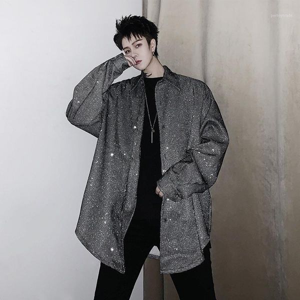 men's casual shirts 2021 spring dark personality shiny fabric nightclub long sleeve shirt trendy men's loose hip-hop stage costume, White;black
men's casual shirts 2021 spring dark personality shiny fabric nightclub long sleeve shirt trendy men's loose hip-hop stage costume, White;black