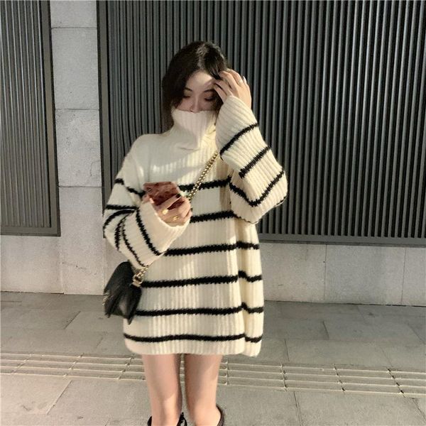 winter turtle neck striped beige black women sweaters long sleeve oversize warm chic elegant pullovers, White;black
winter turtle neck striped beige black women sweaters long sleeve oversize warm chic elegant pullovers, White;black