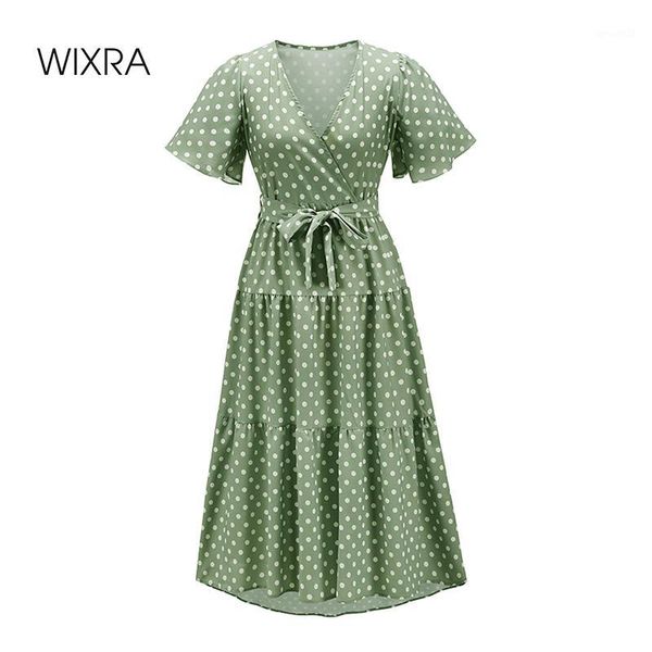 casual dresses wixra women dress v-neck dot print summer short sleeve elegant mid-calf with sashes1, Black;gray
casual dresses wixra women dress v-neck dot print summer short sleeve elegant mid-calf with sashes1, Black;gray