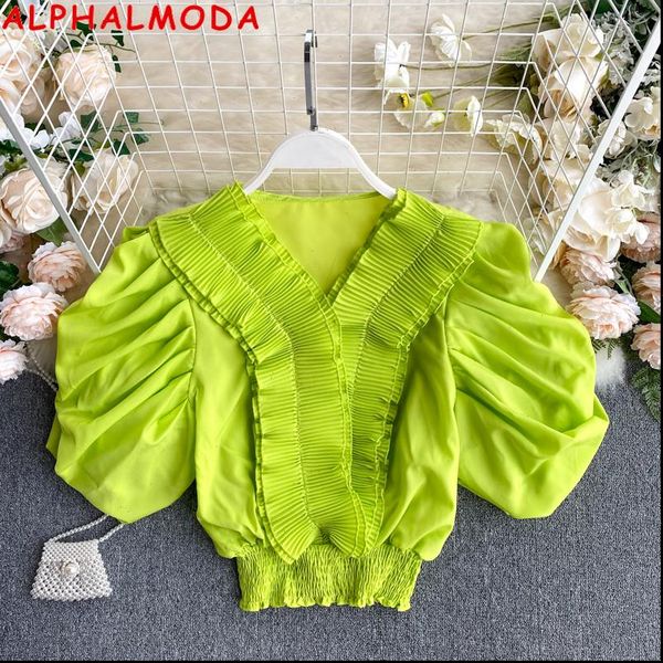 alphalmoda 2021 new womens pleated blouse v neck folded puff sleeves pullover crop short chiffon shirt drop shipping, White
alphalmoda 2021 new womens pleated blouse v neck folded puff sleeves pullover crop short chiffon shirt drop shipping, White