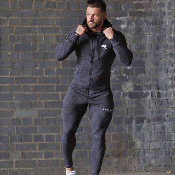 training sports muscle suit men's brother zipper shirt hooded sweater coat casual segment color running pants, Gray
training sports muscle suit men's brother zipper shirt hooded sweater coat casual segment color running pants, Gray