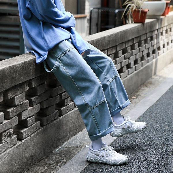 men's jeans ins retro tooling korean autumn trend loose students straight wide-leg casual old pants, Blue
men's jeans ins retro tooling korean autumn trend loose students straight wide-leg casual old pants, Blue