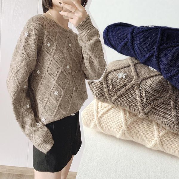 women sweater 2019 early autumn handmade beaded round neck long sleeve wool sweater1, White;black
women sweater 2019 early autumn handmade beaded round neck long sleeve wool sweater1, White;black