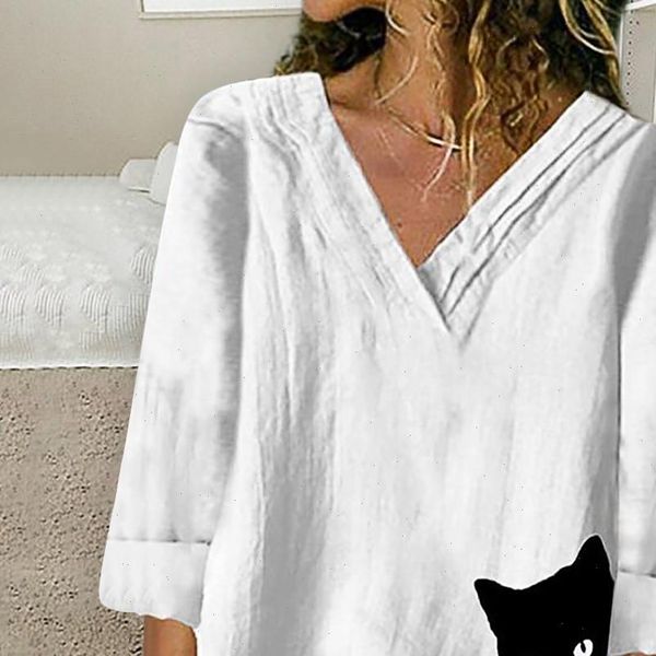 women blouses cotton and linen cat printing v collar long sleeves shirt blusas elegantes de mujer 2021 blusaa mujer, White
women blouses cotton and linen cat printing v collar long sleeves shirt blusas elegantes de mujer 2021 blusaa mujer, White