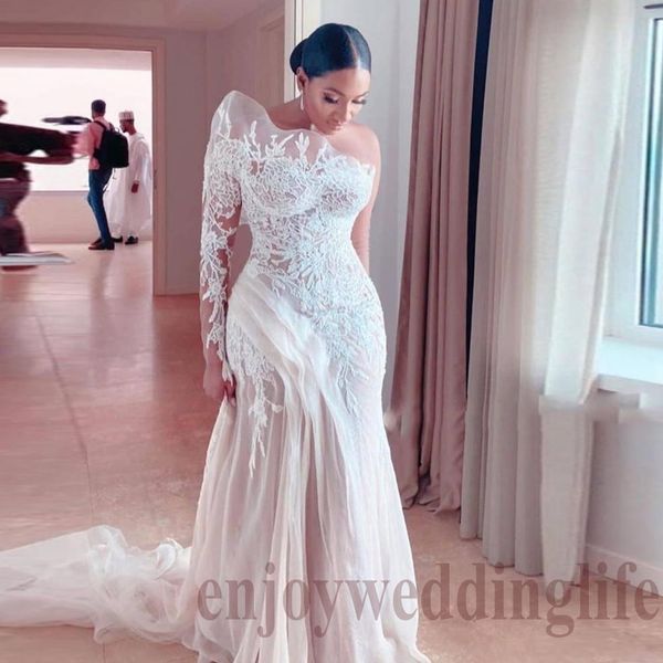 retro lace one shoulder mermaid wedding dresses saudi arabia illusion long sleeve tulle sweep train bridal gowns 2021 spring, White
retro lace one shoulder mermaid wedding dresses saudi arabia illusion long sleeve tulle sweep train bridal gowns 2021 spring, White