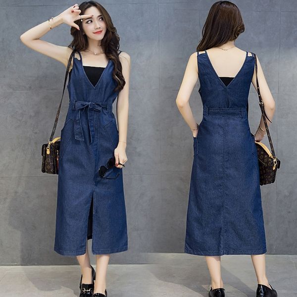 street strap v-neck sling open back loose suspender long denim dress denim dress trend 4yvat, Black;gray
street strap v-neck sling open back loose suspender long denim dress denim dress trend 4yvat, Black;gray