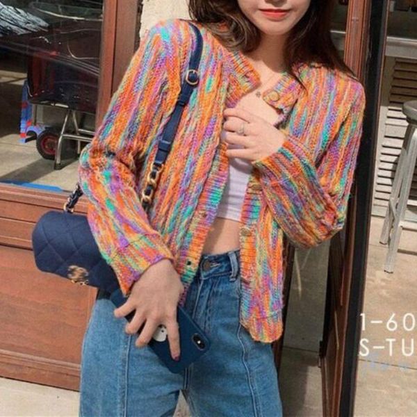 rainbow knitted cardigan women vintage retro sweater patchwork french elegant slim korean sweater 2020 autumn women's clothing, White
rainbow knitted cardigan women vintage retro sweater patchwork french elegant slim korean sweater 2020 autumn women's clothing, White