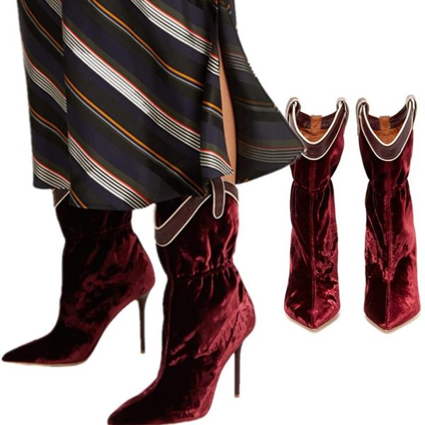 boots 2021 european selling burgundy velvet ankle elegant pointed toe thin heel curved fashion spring shoes women, Black
boots 2021 european selling burgundy velvet ankle elegant pointed toe thin heel curved fashion spring shoes women, Black
