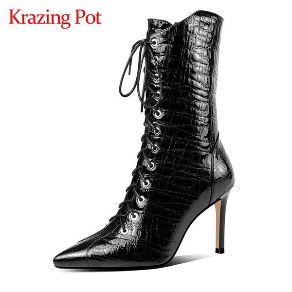 boots krazing pot real leather pointed toe thin super high heel cross-tied winter shoes mature lady elegant party mid-calf l98, Black
boots krazing pot real leather pointed toe thin super high heel cross-tied winter shoes mature lady elegant party mid-calf l98, Black