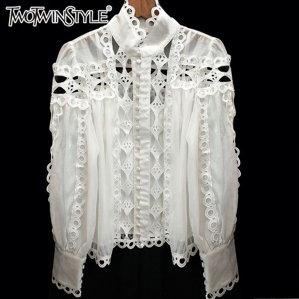 twotwinstyle womens shirts blouse stand collar long sleeve hollow out patchwork lace female spring elegant fashion y200103, White
twotwinstyle womens shirts blouse stand collar long sleeve hollow out patchwork lace female spring elegant fashion y200103, White