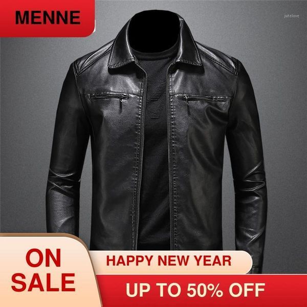 landisto men jacket lapel men leather jacket men's pu clothing motor style1, Black