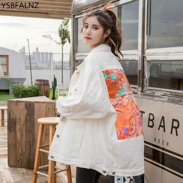 white bf mid-long harajuku women's denim jacket 2020 spring streetwear vintage abstract print loose ladies jeans coats outwear, Black;brown
white bf mid-long harajuku women's denim jacket 2020 spring streetwear vintage abstract print loose ladies jeans coats outwear, Black;brown