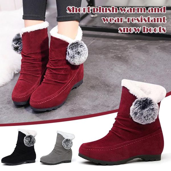 women snow boots suede hairball round toe warm slip-on wedges cotton shoes tc21, Black
women snow boots suede hairball round toe warm slip-on wedges cotton shoes tc21, Black