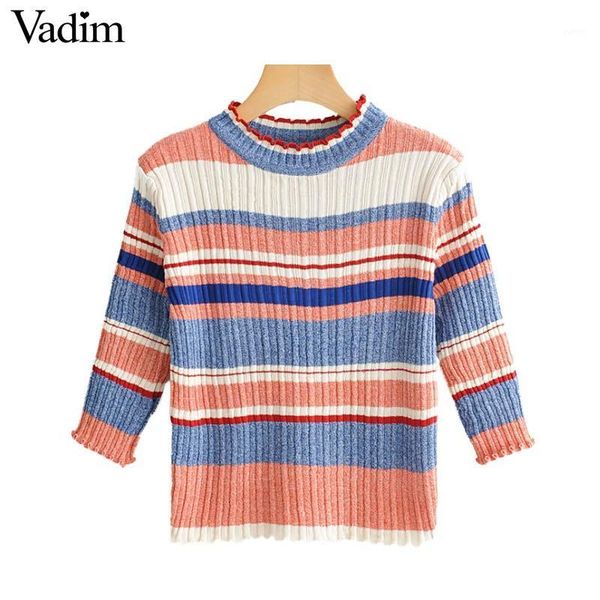 vadim women knitted striped sweaters three quarter sleeve o neck sweet blouses elegant female stylish chic lb1491, White
vadim women knitted striped sweaters three quarter sleeve o neck sweet blouses elegant female stylish chic lb1491, White