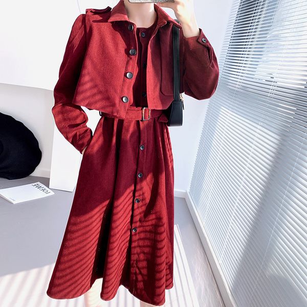 2021 new 2-piece female together solid harvesting single vest breasted sleeve medium long empire dress winter belt sqng, Gray
2021 new 2-piece female together solid harvesting single vest breasted sleeve medium long empire dress winter belt sqng, Gray