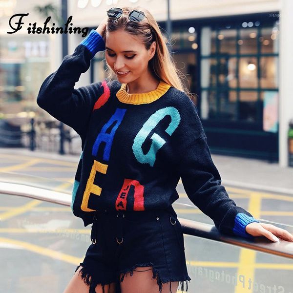 fitshinling letter casual women sweaters and pullovers knitwear 2019 autumn winter long sleeve jumper fashion black pull femme1, White;black
fitshinling letter casual women sweaters and pullovers knitwear 2019 autumn winter long sleeve jumper fashion black pull femme1, White;black