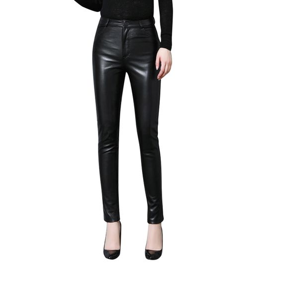 genuine leather pants new women autumn winter black sheepskin trousers female slim leather pencil pants ol slim pants 201118, Black;white
genuine leather pants new women autumn winter black sheepskin trousers female slim leather pencil pants ol slim pants 201118, Black;white