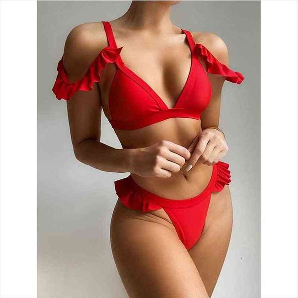 red swimwear brazilian bikini woman tanga ruffled swimsuit 2 pieces swimming suit for trikini cold shoulder pool suit beachwear, White;black
red swimwear brazilian bikini woman tanga ruffled swimsuit 2 pieces swimming suit for trikini cold shoulder pool suit beachwear, White;black
