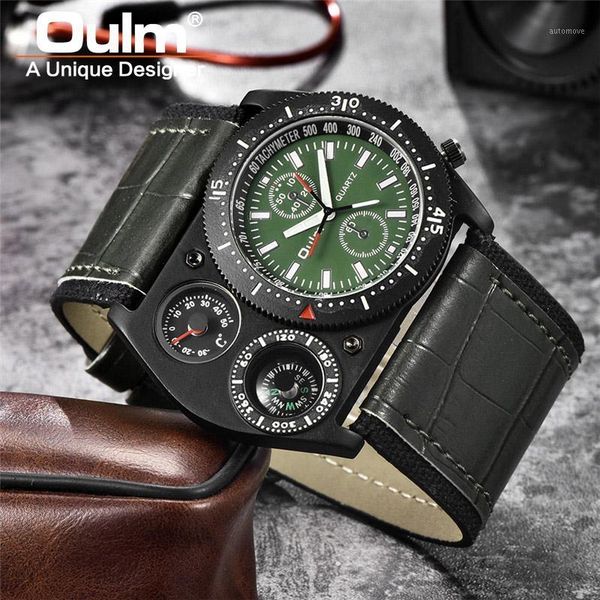 oulm men quartz watch casual wide leather strap watches decorative compass sport male clock relogio masculino1, Slivery;brown
oulm men quartz watch casual wide leather strap watches decorative compass sport male clock relogio masculino1, Slivery;brown