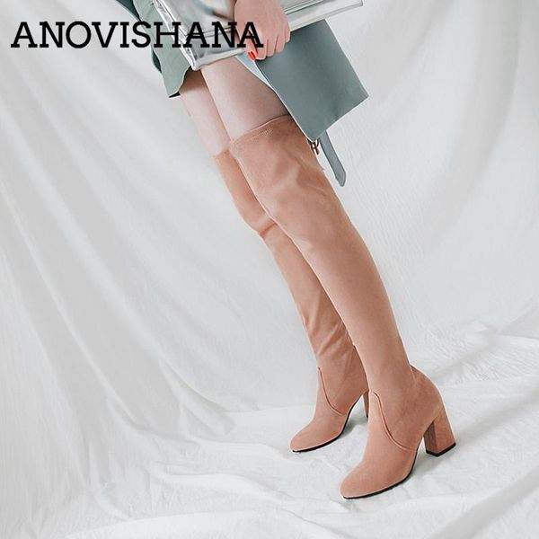 anovishana winter boots pointed toe thick heels over the knee high boots flock solid feminino mujer botas lace-up b922c, Black
anovishana winter boots pointed toe thick heels over the knee high boots flock solid feminino mujer botas lace-up b922c, Black