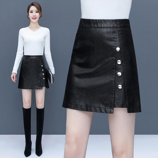 leather skirt women's new single-breasted pu leather skirt fashion autumn high-waisted short a-line skirts fashionable skirts, Black
leather skirt women's new single-breasted pu leather skirt fashion autumn high-waisted short a-line skirts fashionable skirts, Black