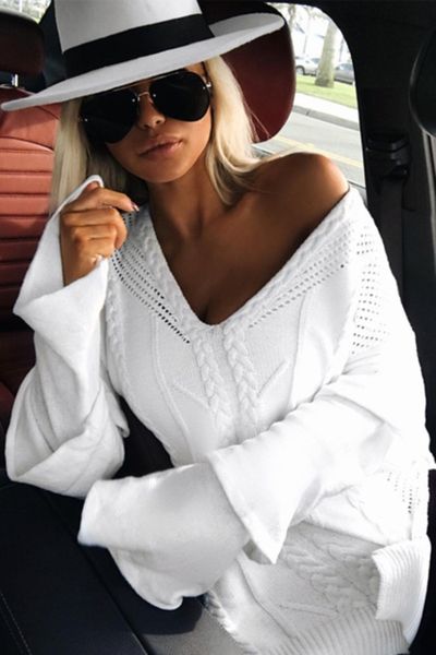 hhz07 net red women's v-neck sweater hollowed out long sleeve ys8100026 fashion side split casual sweater m5jqg, White;black
hhz07 net red women's v-neck sweater hollowed out long sleeve ys8100026 fashion side split casual sweater m5jqg, White;black