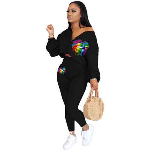 women lips love pattern sets fashion trend v-neck long sleeve short trousers tracksuits designer female casual slim pants 2pcs suits, Gray
women lips love pattern sets fashion trend v-neck long sleeve short trousers tracksuits designer female casual slim pants 2pcs suits, Gray