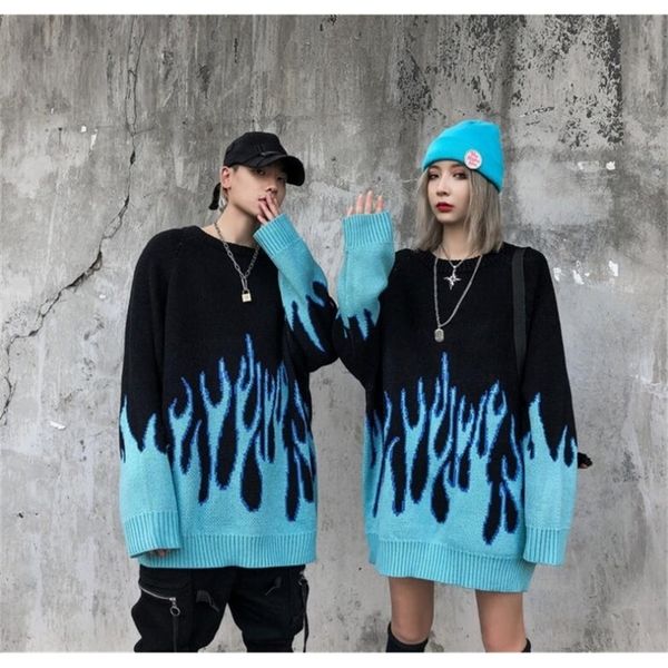 korean loose knitted flame men and women hip hop streetwear o-neck pullover sweater y200910, White;black
korean loose knitted flame men and women hip hop streetwear o-neck pullover sweater y200910, White;black