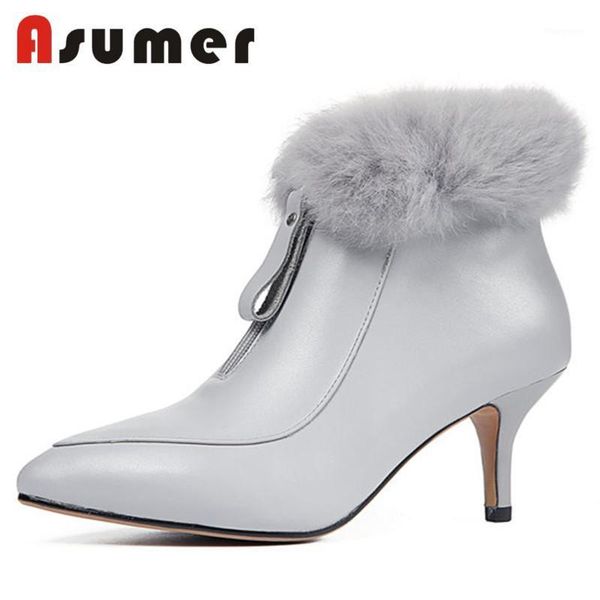 asumer new 2020 pointed toe fur genuine leather boots zipper solid elegant ankle boots for women thin heels winter snow1, Black
asumer new 2020 pointed toe fur genuine leather boots zipper solid elegant ankle boots for women thin heels winter snow1, Black