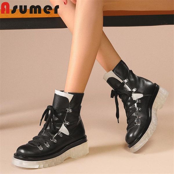 asumer 2020 genuine leather ankle boots women casual shoes lace up fashion autumn winter motorcycle boots woman big size, Black 
asumer 2020 genuine leather ankle boots women casual shoes lace up fashion autumn winter motorcycle boots woman big size, Black