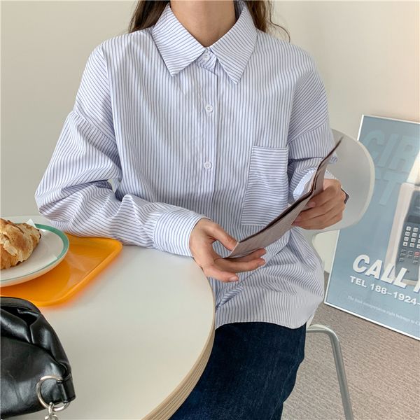 women's blouses & shirts blouse women clothes 2021 long sleeve stripes streetwear shirt ladies korean fashion clothing button up vintag, White
women's blouses & shirts blouse women clothes 2021 long sleeve stripes streetwear shirt ladies korean fashion clothing button up vintag, White