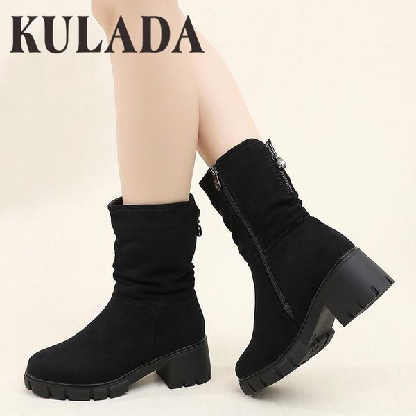 kulada new women boots suede winter mid-calf boots knee high round toe platform ladies winter shoes, Black
kulada new women boots suede winter mid-calf boots knee high round toe platform ladies winter shoes, Black