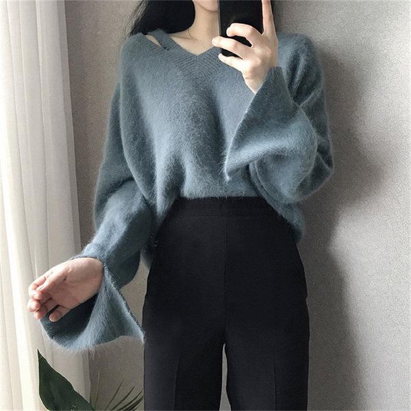 v-neck velvet flare sleeves pullovers all-match knitted fashion autumn slim chic sweet women soft warm loose sweaters, White;black
v-neck velvet flare sleeves pullovers all-match knitted fashion autumn slim chic sweet women soft warm loose sweaters, White;black
