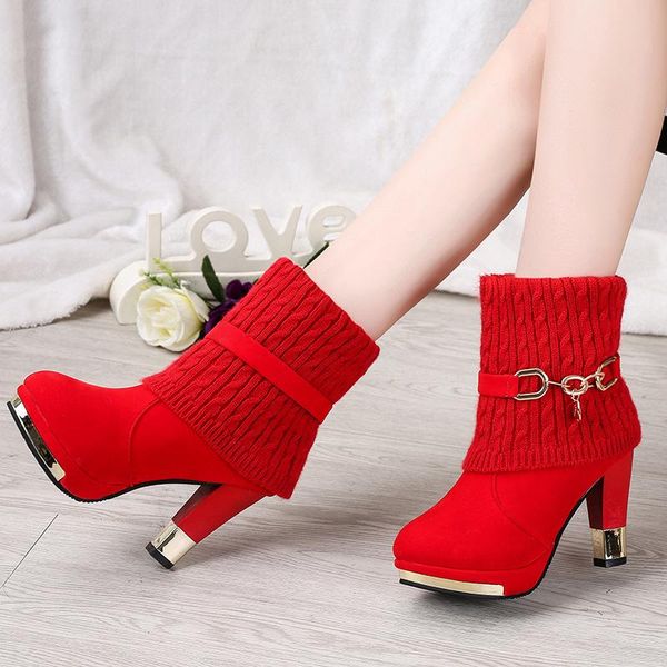 women's boots winter high heels platform knitting booties black red warm ladies shoes big size punk martin boots
women's boots winter high heels platform knitting booties black red warm ladies shoes big size punk martin boots