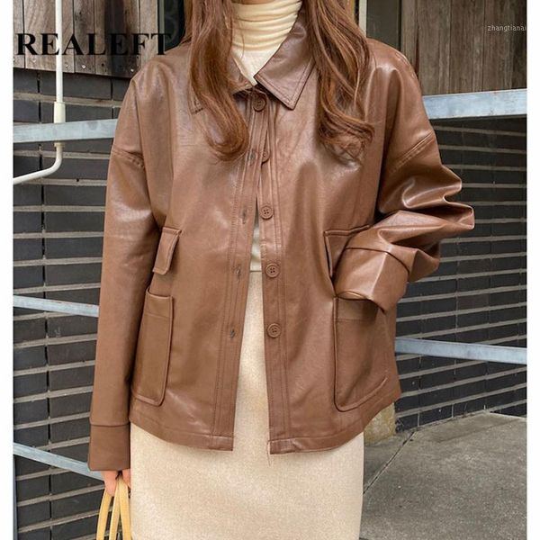 realeft 2021 new pu leather jacket coat for women fashion winter autumn pockets decoration single breasted lady jackets female1, Black;brown
realeft 2021 new pu leather jacket coat for women fashion winter autumn pockets decoration single breasted lady jackets female1, Black;brown