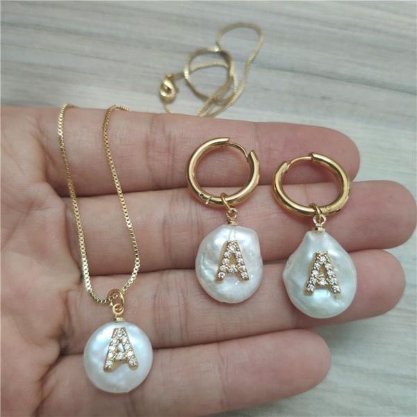 initial 26 alphabet letter name charm white cz pearl pendant choker necklace stainless steel hoop earring jewelry set for women, Silver
initial 26 alphabet letter name charm white cz pearl pendant choker necklace stainless steel hoop earring jewelry set for women, Silver