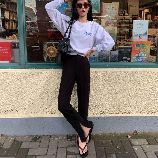 2021 new black straight-waisted high-waisted female pants fall kpop style women's clothing 8g5p, Black;white
2021 new black straight-waisted high-waisted female pants fall kpop style women's clothing 8g5p, Black;white