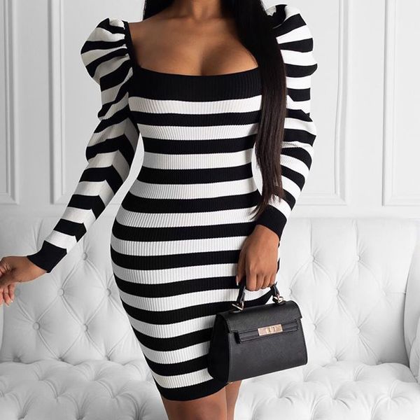 women's dress stripe print square collar ladies dresses casual long sleeve slim dress women, Black;gray
women's dress stripe print square collar ladies dresses casual long sleeve slim dress women, Black;gray