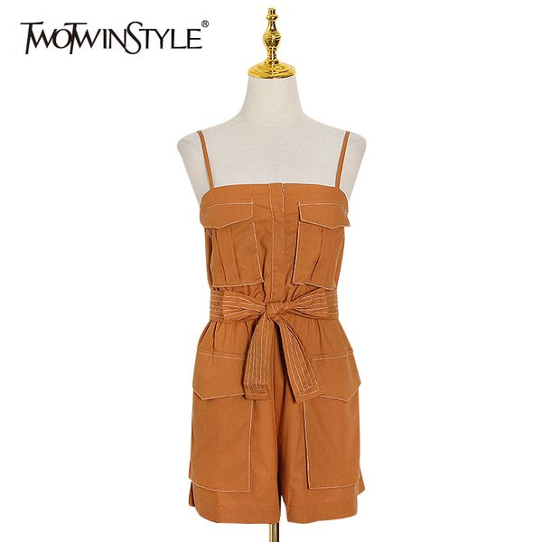 twotwinstyle elegant women playsuits square collar sleeveless spaghetti strap high waist lace up bownot short jumpsuits female t200704, Black;white
twotwinstyle elegant women playsuits square collar sleeveless spaghetti strap high waist lace up bownot short jumpsuits female t200704, Black;white