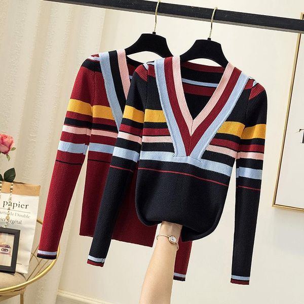 women's sweaters ljsxls korean fashion slim striped v neck long sleeve women clothes 2021 autumn winter vintage knitted sweater pullove, White;black
women's sweaters ljsxls korean fashion slim striped v neck long sleeve women clothes 2021 autumn winter vintage knitted sweater pullove, White;black