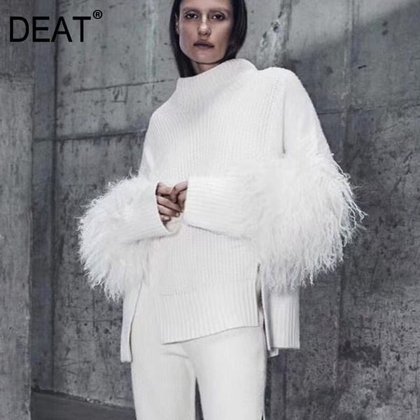 deat 2020 new spring fashion turtleneck lantern sleeves fur patchwork knits pullover elastic loose french sweater wc35100l, White;black
deat 2020 new spring fashion turtleneck lantern sleeves fur patchwork knits pullover elastic loose french sweater wc35100l, White;black