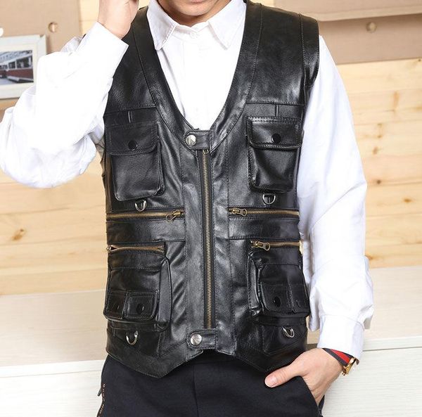 men's vests cowhide sheepskin male leather vest man real genuine 2021 motor ride coat, Black;white
men's vests cowhide sheepskin male leather vest man real genuine 2021 motor ride coat, Black;white